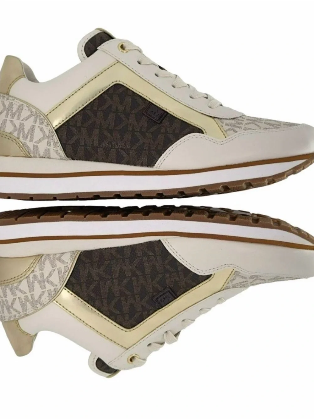 Michael Kors Cream, Brown and Gold Logo Platform Sneaker